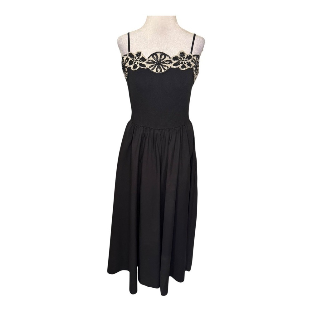 J. Crew Black Midi Dress with White Lace Trim - Picture 2 of 8